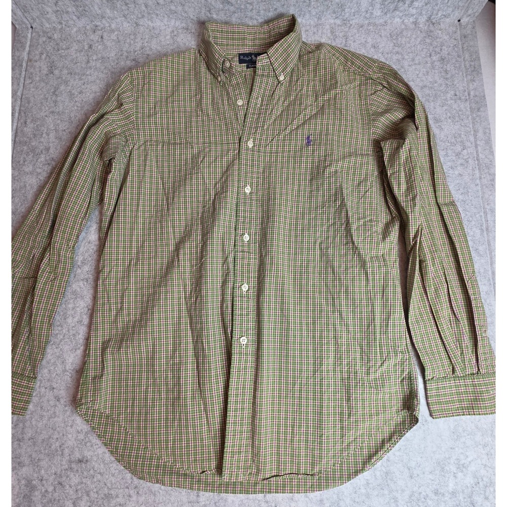 Polo Ralph Lauren Mens Classic Fit Plaid Button Down Shirt Green Purple Medium